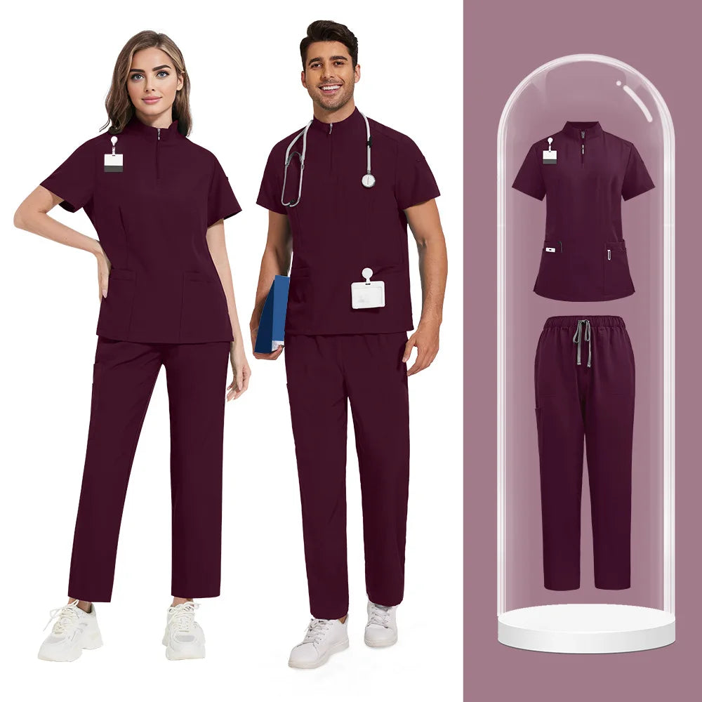 Men Medical Uniforms Hospital Scrubs Sets Nurses Accessories Unisex Surgical Gowns Scrubs Tops Pant Dental Clinic Spa Workwear